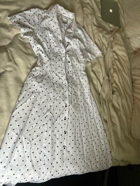 White Polka Dot Button-Front Midi Dress